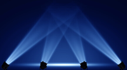 Concert stage with blue spotlight - obrazy, fototapety, plakaty
