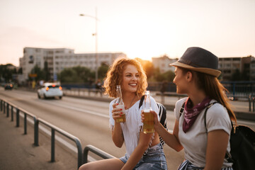 Having a good time in the summer in the city.