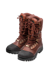 Modern mountain boots isolate on a white back. Shoes for outdoor activities and travel.