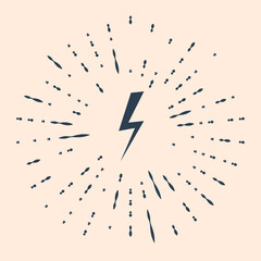 Black Lightning bolt icon isolated on beige background. Flash icon. Charge flash icon. Thunder bolt. Lighting strike. Abstract circle random dots. Vector Illustration