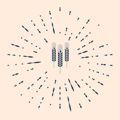 Black Cereals icon with rice, wheat, corn, oats, rye, barley icon isolated on beige background. Ears of wheat bread symbols. Agriculture wheat symbol. Abstract circle random dots. Vector Illustration