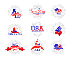 July fourth, United Stated independence day greeting. Vector illustration isolated on white background.