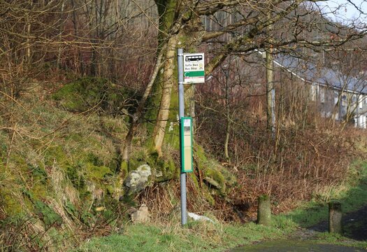 A Bus Stop On A Country Road In A Beautiful Rural Valley In Wales, UK.