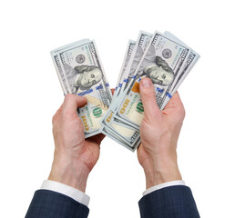 Hands with money isolated on a white
