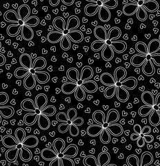 Abstract decorative vector seamless pattern with simple hand drawn daisy flowers