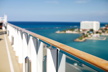 View of passengers on deck cruise chip Norwegian Getaway embark in port Jamaica.