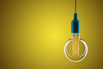 Idea and leadership concept - bulbs on the yellow background