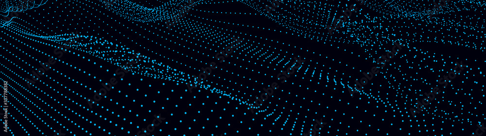 Poster abstract gradient dynamic wave of particles. network of bright points or dots. big data. digital bac