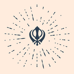 Black Sikhism religion Khanda symbol icon isolated on beige background. Khanda Sikh symbol. Abstract circle random dots. Vector Illustration