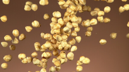 Realistic freeze motion of flying almonds