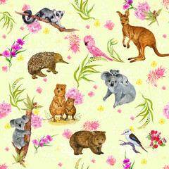 Australian animals, seamless pattern for fabric .children's room decor