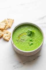 Plate of summer delicious traditional finnish pea soup.Creamy pea soup