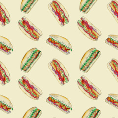 seamless pattern with watercolor hotdogs