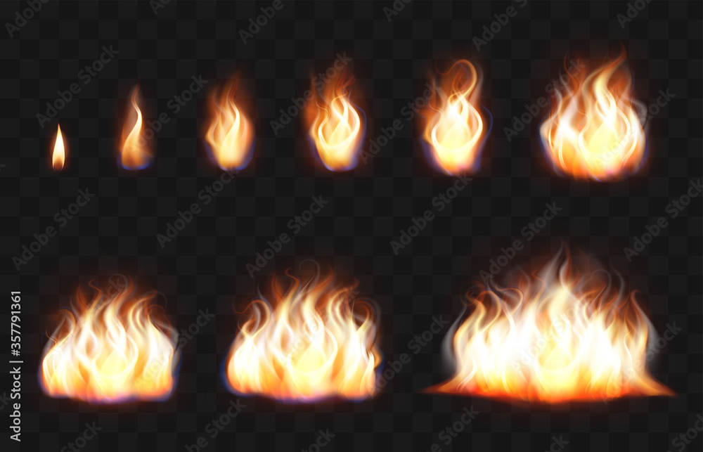 Canvas Prints Realistic 3d Detailed Fire Flames Set. Vector