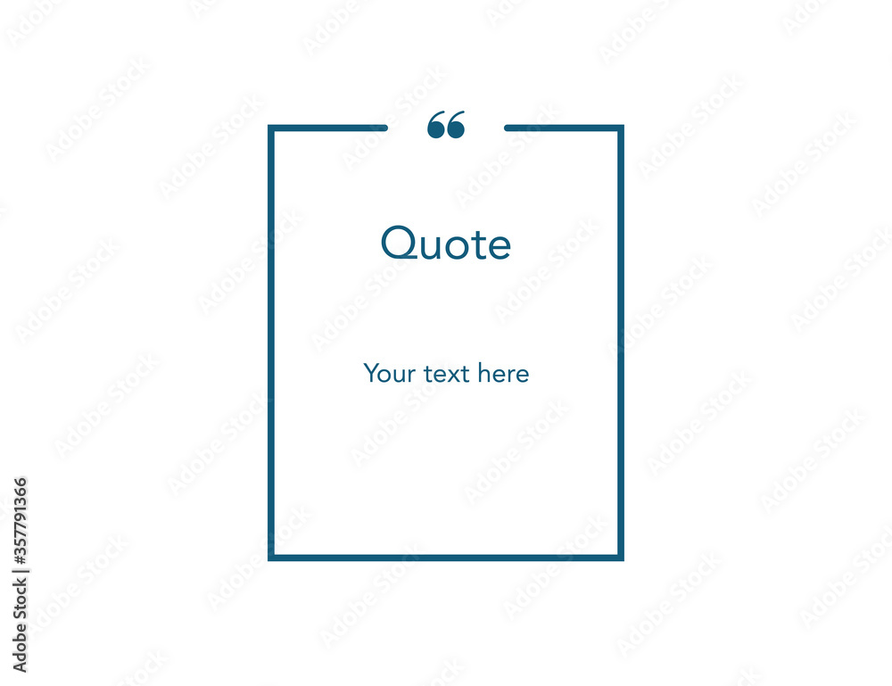 Wall mural quote template with comma and frame. dark blue square mockup with editable text. simple outline desi