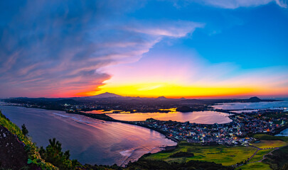 Jeju city skyline and sunset,South Korea.