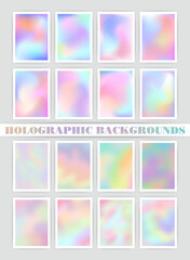 Abstract Colorful Bright Holographic Backgrounds Set. Vector