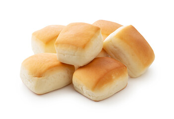 Dinner rolls on a white background.