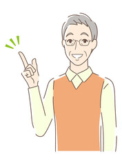 笑顔で指をさす男性