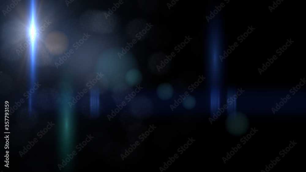 Sticker intense blue lens flare overlay texture with bokeh effect with black stage background
