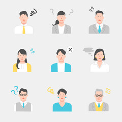 悩んでいる会社員・表情セット