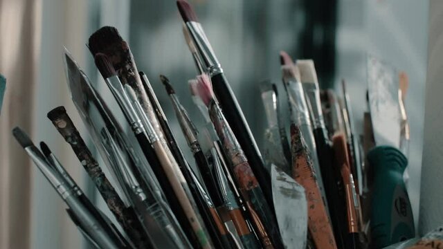 Close up of artist's paint brushes