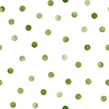 Fototapeta Watercolor abstract seamless pattern with green geometric shape. Freehand aesthetic background with polka dot. Round drop collage perfect for baby fabric textile, wrapping paper, cover, wallpaper