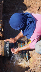 Ipoh, Malaysia. Feb. 5th, 2020 :The pipe connection is installed on the leaking main pipe or burst pipe