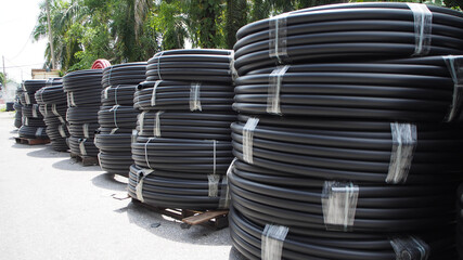 Stock of HDPE pipe in store for repaired burst pipe