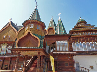 Kolomenskoye museum wooden palace of Tsar Alexey Mikhailovich sunny day