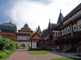 Kolomenskoye museum wooden palace of Tsar Alexey Mikhailovich sunny day