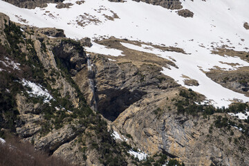 Climbing  La larri llanos Pineta glacial cirque Huesca Aragon Spain