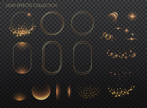 Retro frames and light effects collection. Copper lights effects. Sparkle and glitter. Vector illustration.