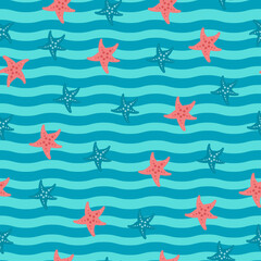 
seamless pattern with starfish underwater world in sea and ocean