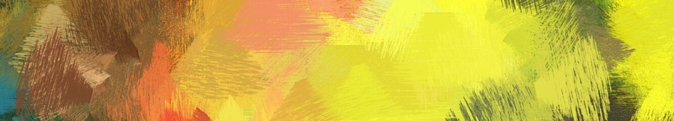 wide landscape graphic with abstract brush strokes background decoration with pastel orange, dark olive green and brown