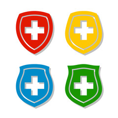 Medical health protection shield cross. Protected medicine guard shield icon concept. Safety mark badge