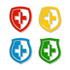 Medical health protection shield cross. Protected medicine guard shield icon concept. Safety mark badge