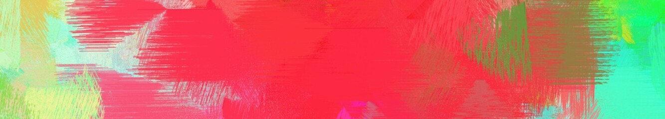 wide landscape graphic with artistic brush strokes background with tomato, medium aqua marine and tea green. can be used for wallpaper, cards, poster or banner