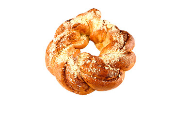 Homemade bread sprinkled with powdered sugar on an isolated background