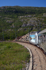 Railway travel in Norway.Views in the train. Flamsban. The Bergen - Oslo train. Norway