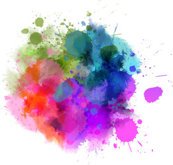 Multicolored watercolor imitation splash blot in blue, red and purple colors.