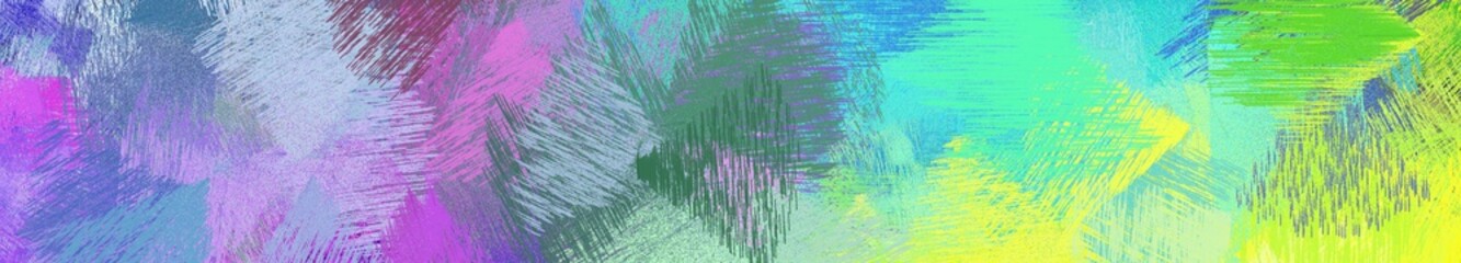 wide landscape graphic with art brush strokes background with medium aqua marine, light pastel purple and green yellow. can be used for background, canvas or poster