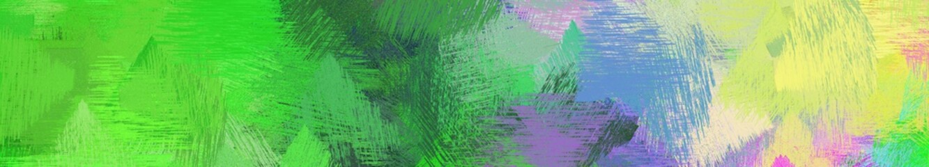 wide landscape graphic with colorful brush strokes background with lime green, moderate green and khaki. can be used for wallpaper, cards, poster or banner