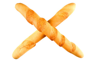 Crossed Two long baguettes on an isolated background