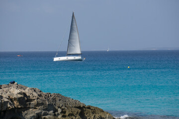 Turquoise Mediterranean sea in Formentera island Balearic islands Spain