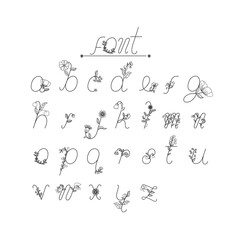hand drawn ABC alphabet flowers 