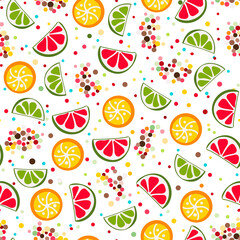 Fruit seamless models with lemon, grapefruit, lime. Flat pattern style. Vector illustration.