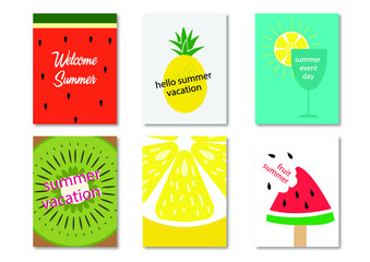 vector set about summer with some fruits, backgrounds with copy space for text 