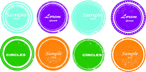 Grunge post Stamps Collection, Circles. Banners, Insignias , Logos, Icons, Labels and Badges Set . vector distress textures.blank shapes.