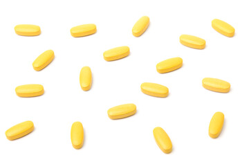 Multivitamin and mutimineral pills, nutritional Supplement on white background in close-up